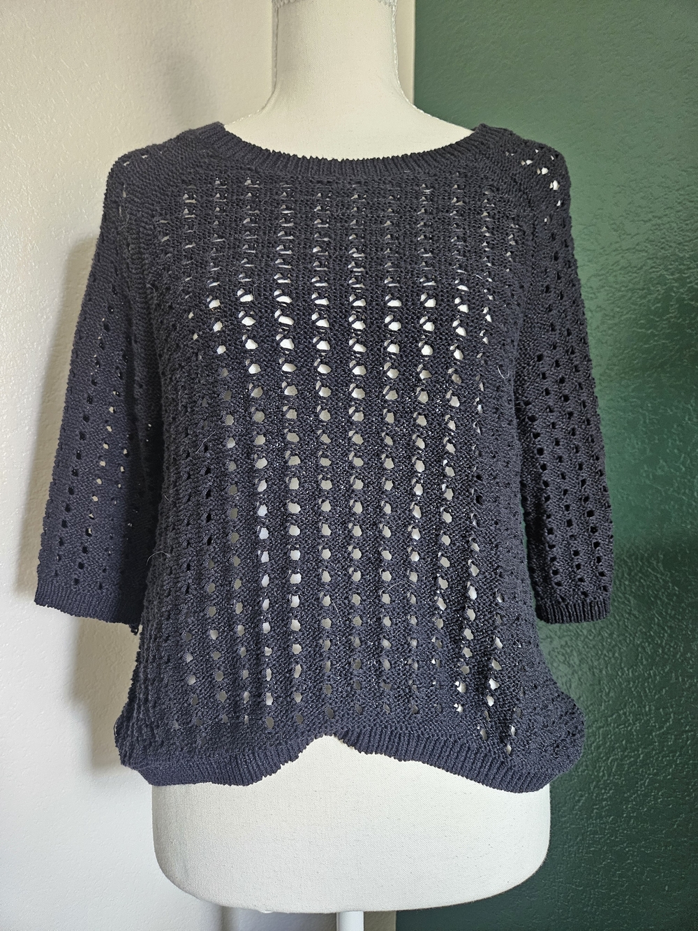 Open-Knit Scoop Neck Sweater Black PM